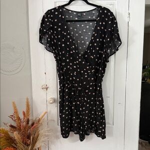 Black Floral Wrap Romper with Daisy Print